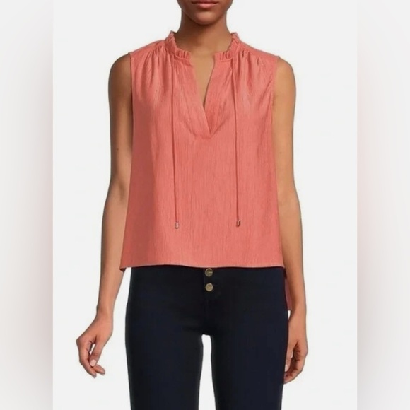 BCBGMAXAZRIA Women’s Rose Pleated Split Neck Top Blouse MSRP $148 NWT